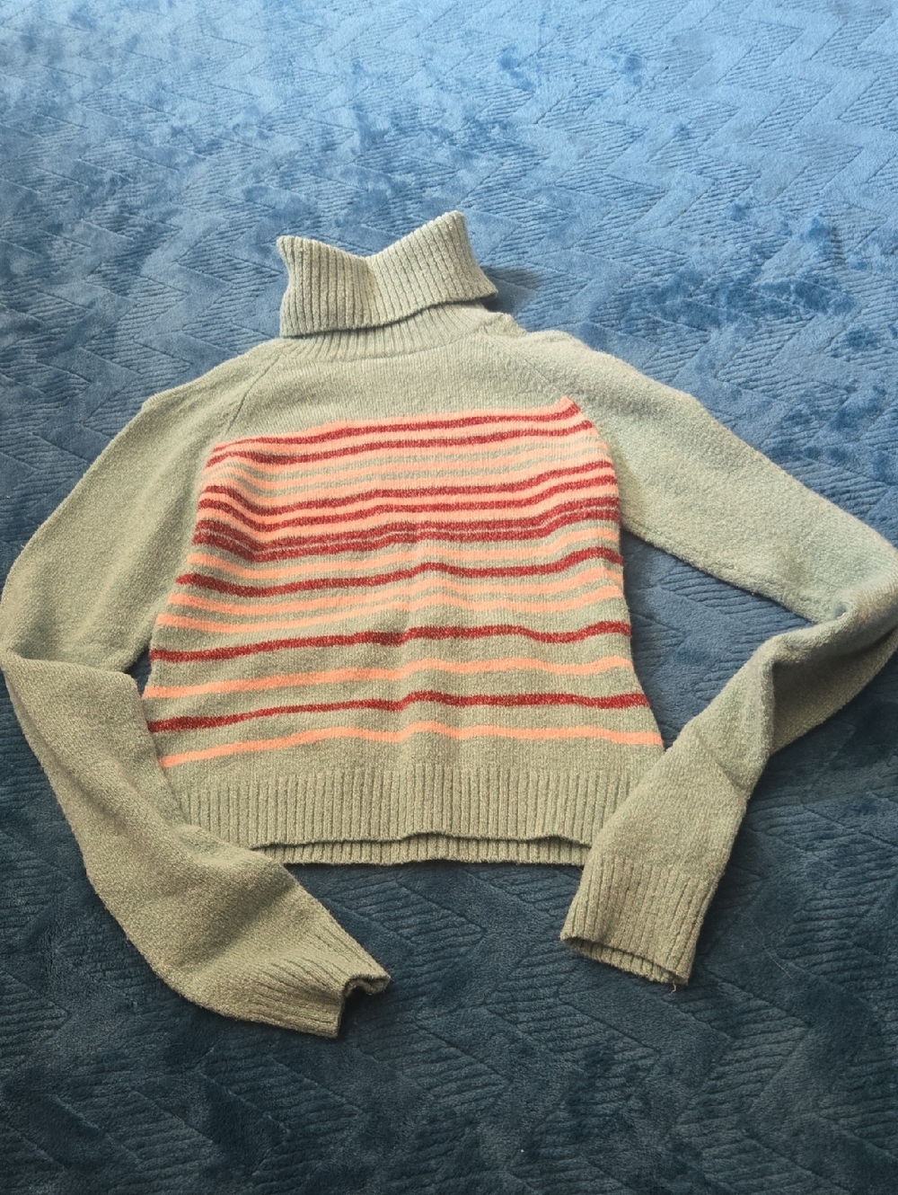 VENUS Light Sage Turtleneck Sweater with Pink and Coral Stripes